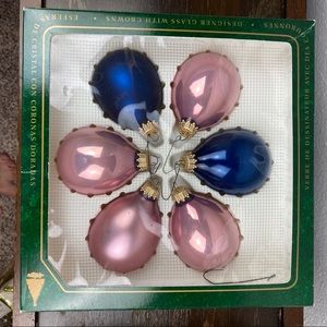 Vtg KREBS Christmas Ornaments Teardrop Pink Blue